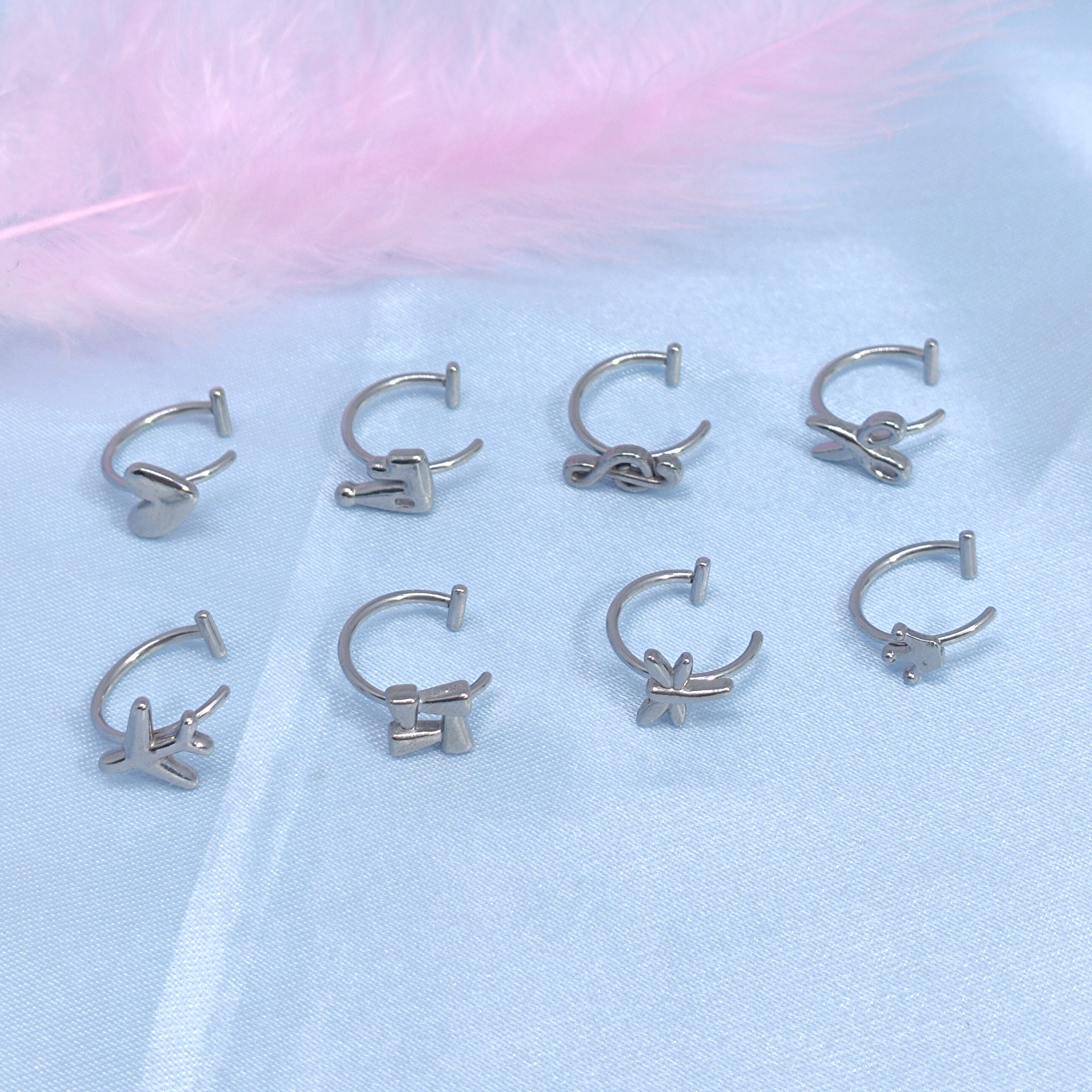 New original stainless steel horizontal bar lip ring, cute and casual style, versatile lip nail, no need to punch holes, no hole lip clip