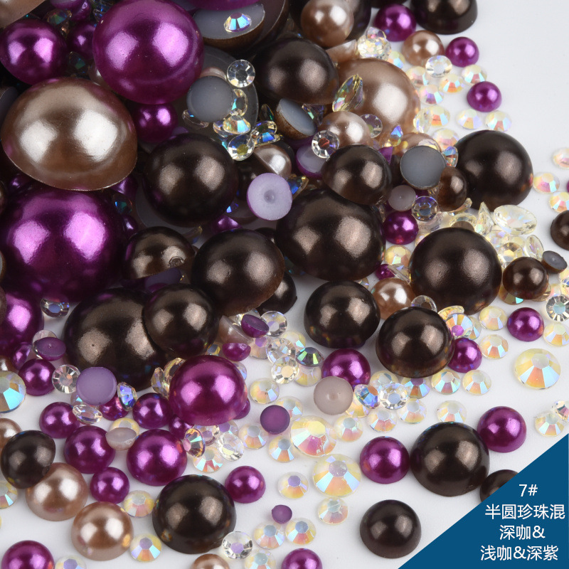 仿珍珠混尺寸混装ABS半圆珍珠树脂平底钻套装DIY饰品配件跨境批发|undefined