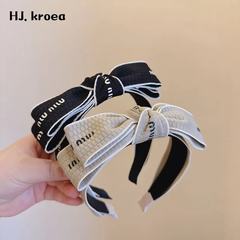 超韓系！字母英文織帶雙層蝴蝶結百搭氣質簡約網紅髮卡頭箍髮飾女