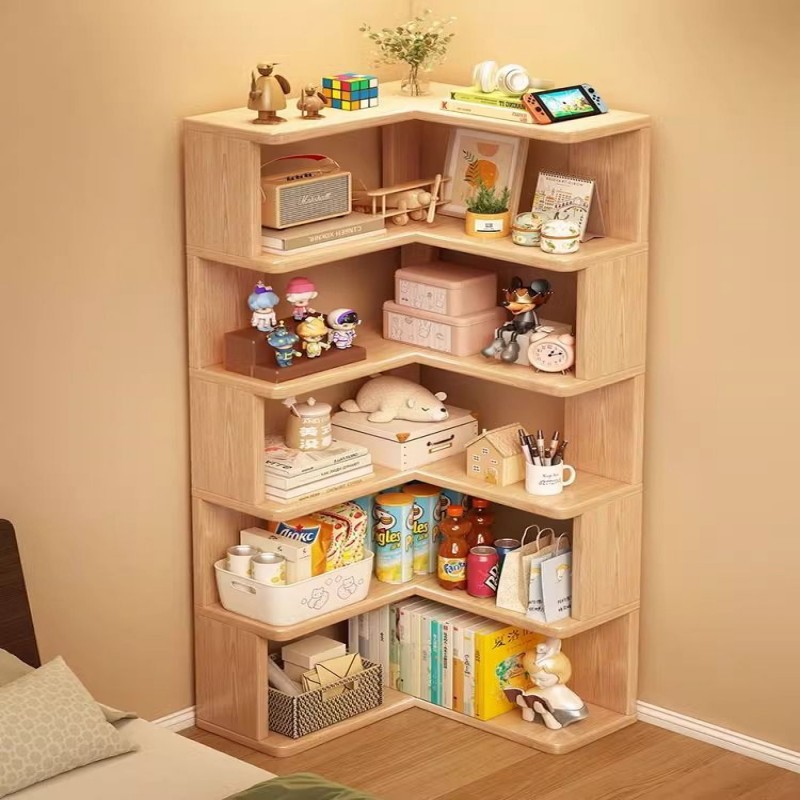 Factory Direct Sale of Household Solid Wood Corner Bookshelf Integrated Storage Rack, Wall-Mounted Floor-Standing Narrow Cabinet, Corner Storage Shelf