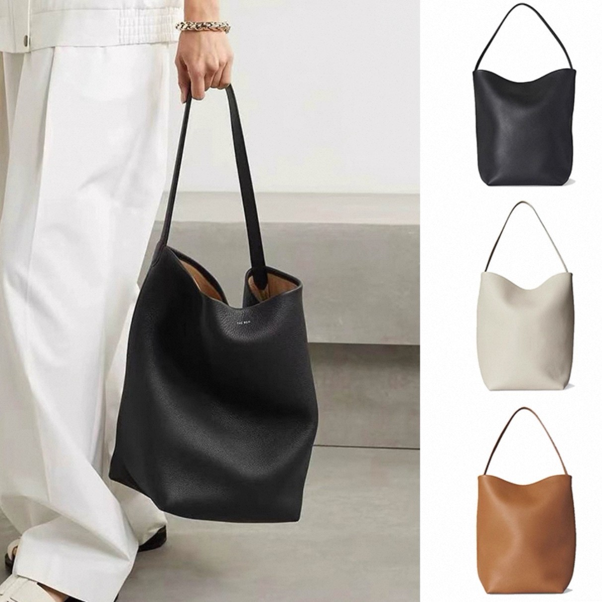 The Bucket Bag Row Genuine Leather Large Capacity Bag Commuter Tote Shoulder Handbag Women's Bag European and American Retro Crossbody