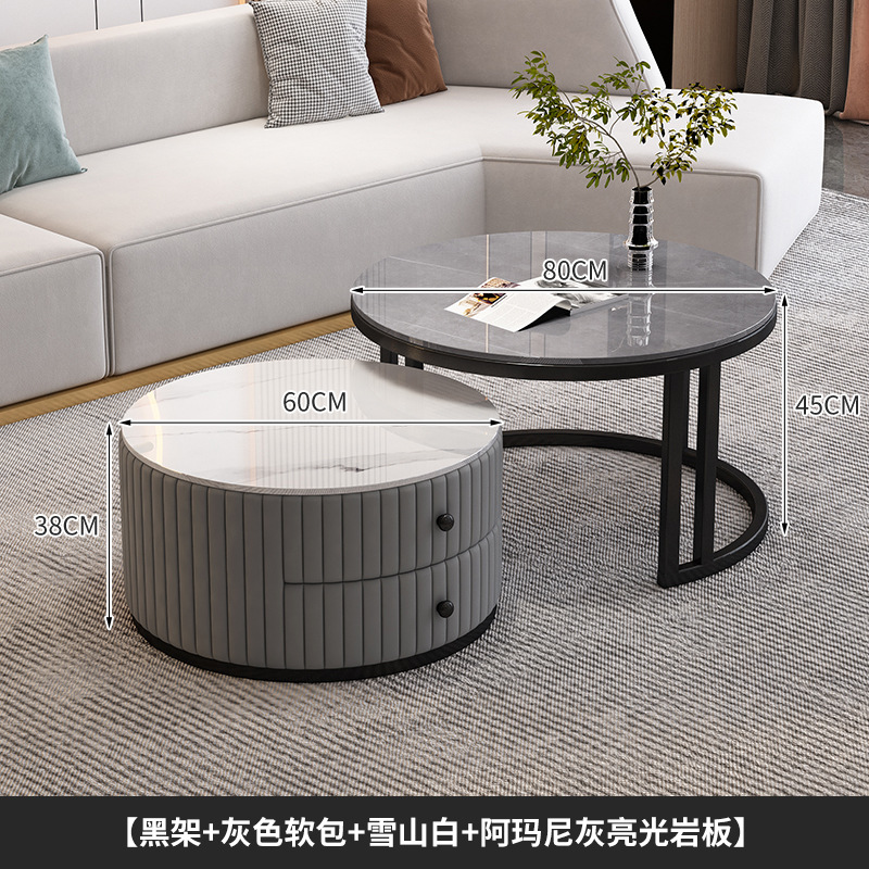 Mesa de té de tabla de roca de lujo ligero para el hogar 2024 nuevo tipo de mesa de té de vidrio templado redondo simple y de alta calidad