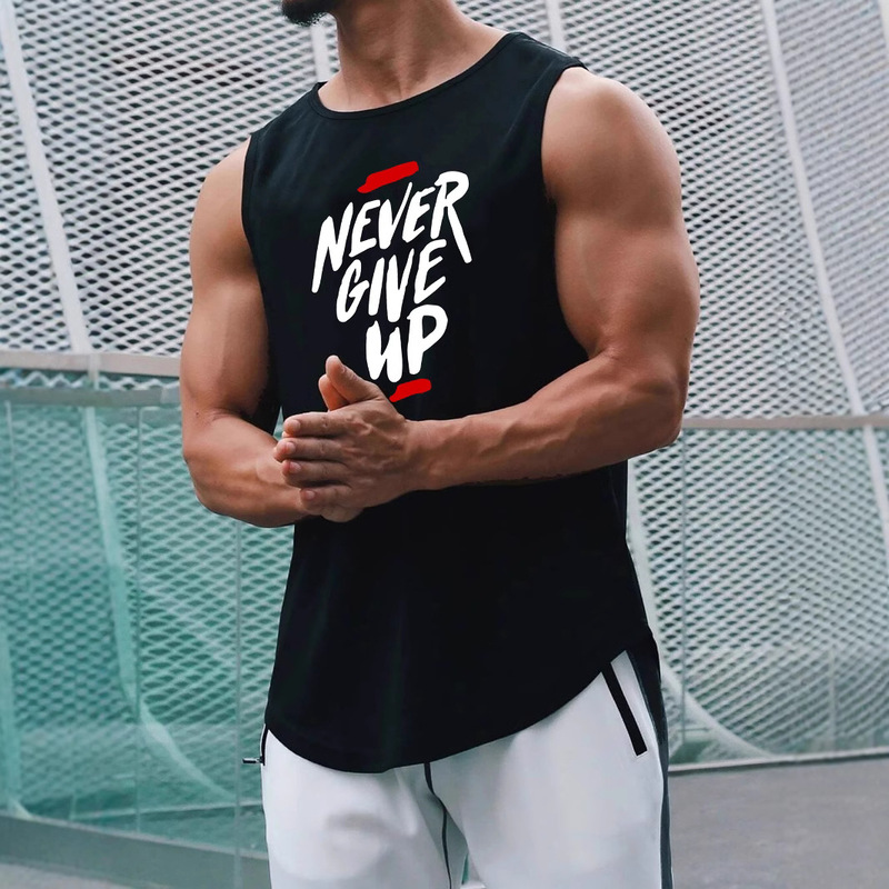 Summer Hot Selling Men's Vest nevergiveup Letter Printing Crewneck Fitness Breathable Sweat Absorbing