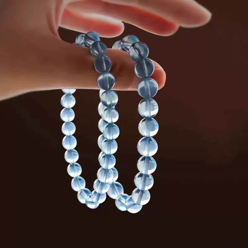 天然海蓝宝手串珠蓝水晶玛瑙玉髓魔鬼蓝海蓝宝散珠冰种海蓝宝手串
