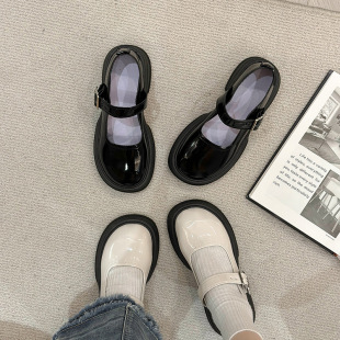 Thick-Heeled Fashionable Mary Jane Flats with Metal Buckles, Summer and Autumn New Jk Uniform Shoes, Women's Small Leather Shoes, Trendy