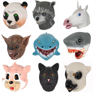 Halloween Mask Latex Headgear Cute Cat Shark Raccoon Donkey Parrot Bat Rhino Bar Dance