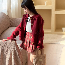 瑜瑜公主 女童韩版冬季毛衣 儿童立体蝴蝶结外套 新年毛衣