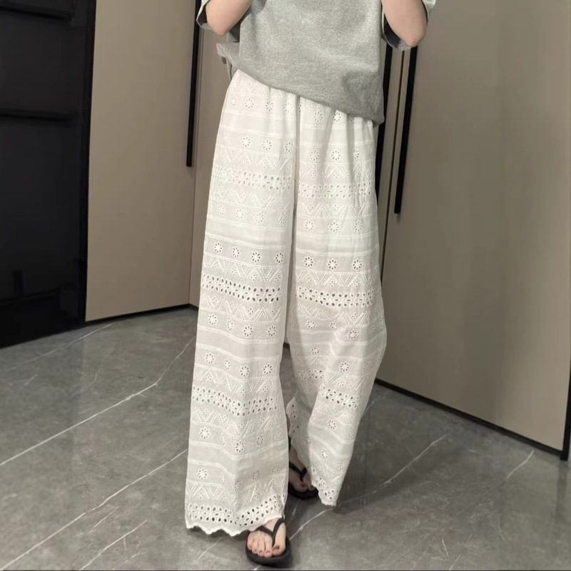 Fashionable and Versatile Wide-Leg Pants for Petite People That Make You Look Taller, 2026 Summer Lightweight Breathable Hollow-Out Design High-End Casual Pants