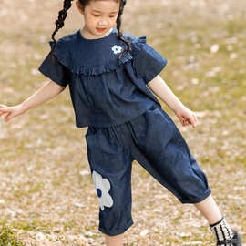 洋气儿童潮衣套装牛仔夏新款两件套2026夏季时髦休闲牛仔女童薄款