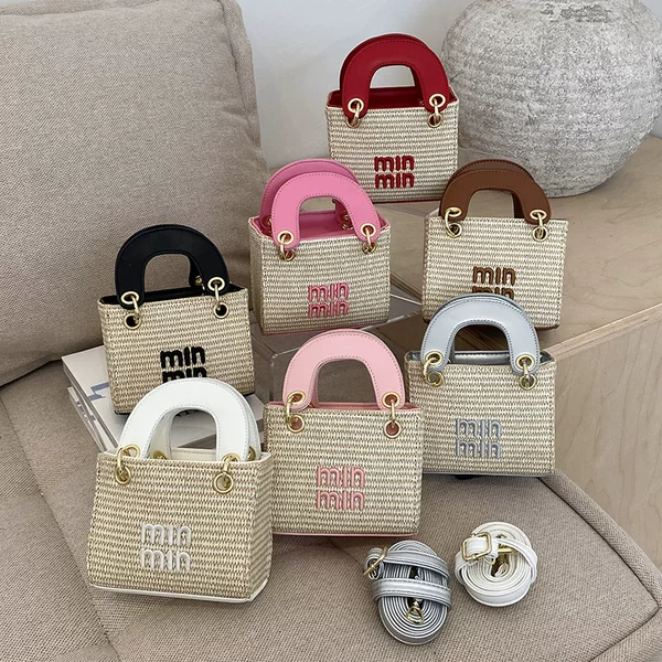 Cross-border woven letter handbag for women, niche commuter new beach bag, Lady Dior mini children's crossbody bag, trendy