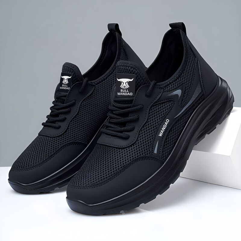 Fashionable Mesh Shoes for Men in Summer, Breathable Mesh Surface, Ultra-Light Soft Sole, Black, Comfortable and Lightweight Men's Outdoor Sports Shoes Wholesale