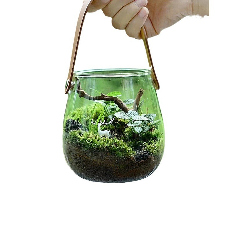 創意皮革手提げガラス生態花瓶杯微景観水培植物花器乾花工芸創意家庭|undefined
