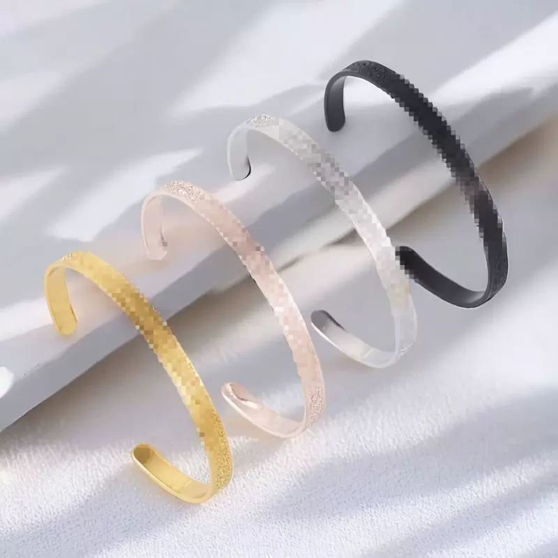 热销跨境不锈钢符文手镯小众个性百搭真空镀金C型开口男女士手镯