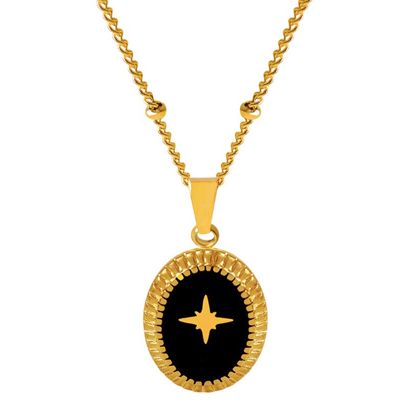 Francés retro no desvanecimiento joyería geométrica goteo mango estrella Oval COLLAR COLGANTE de acero de titanio transfronterizo joyería de Venta caliente