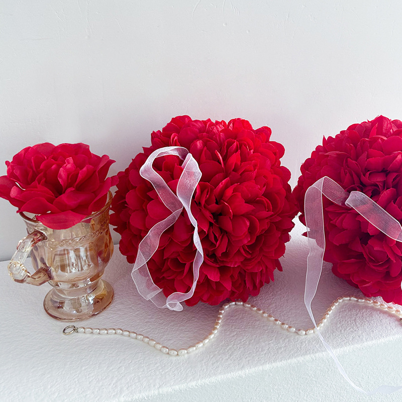 仿真假花大紅花球 情人節商場室內裝飾手拋花球創意攝影道具跨境