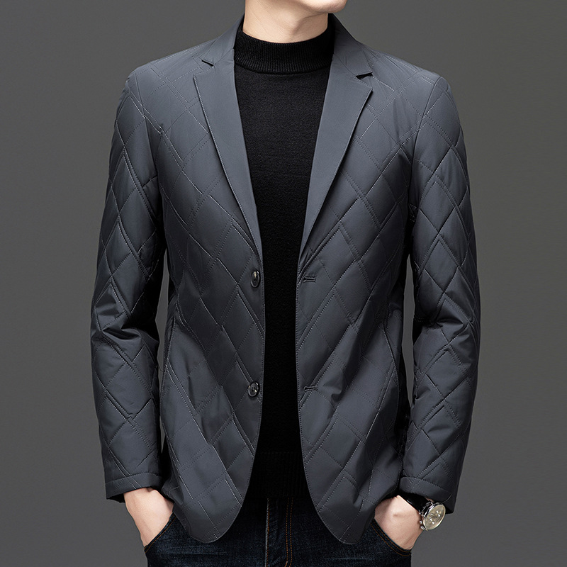 Otoño e invierno nuevo estilo chaqueta acolchada de algodón para hombres jóvenes y de mediana edad simple casual color sólido traje de solapa gruesa chaqueta acolchada al por mayor