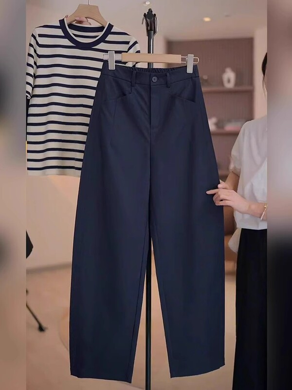 女性のためのシミタースーツパンツ 2025 新しい夏薄いハイウエストカジュアルワイドレッグパンツハイエンドドレープストレートパンツ|undefined