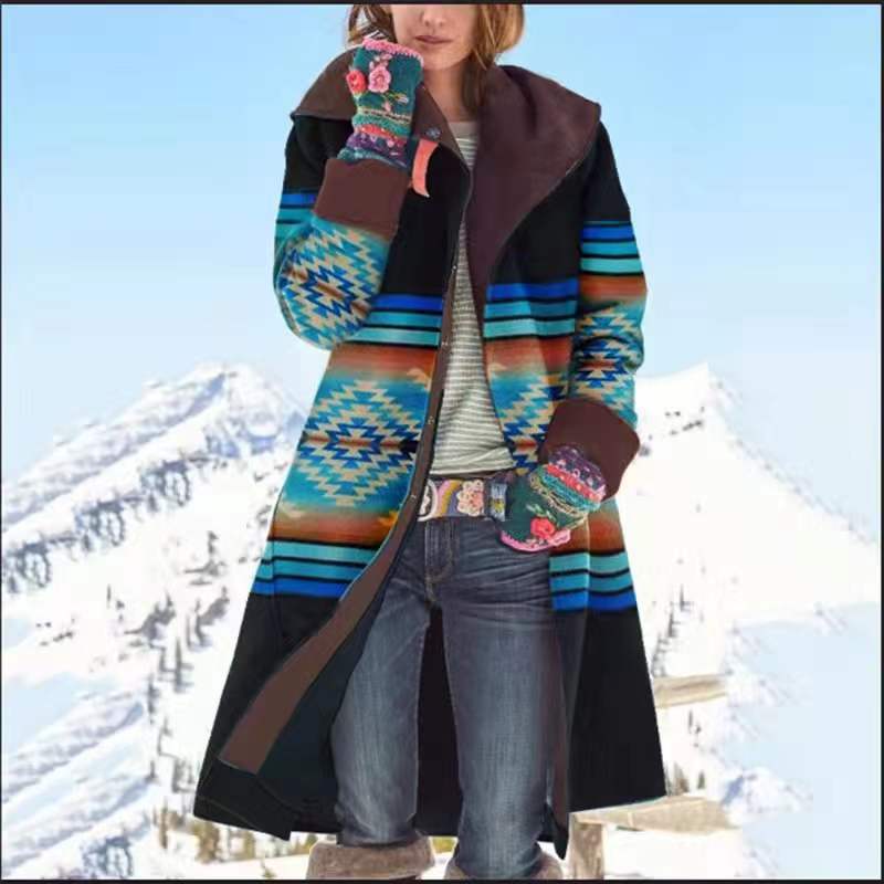 WT1129 Otoño e invierno nueva ropa de mujer de comercio exterior transfronterizo Amazon chaqueta de lana de manga larga estampada de longitud media nuevo estilo