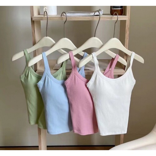 Korean-style summer versatile one-piece cup strapless bra with chest pads women's vest spaghetti strap slim-fit solid color outerwear textured base layer