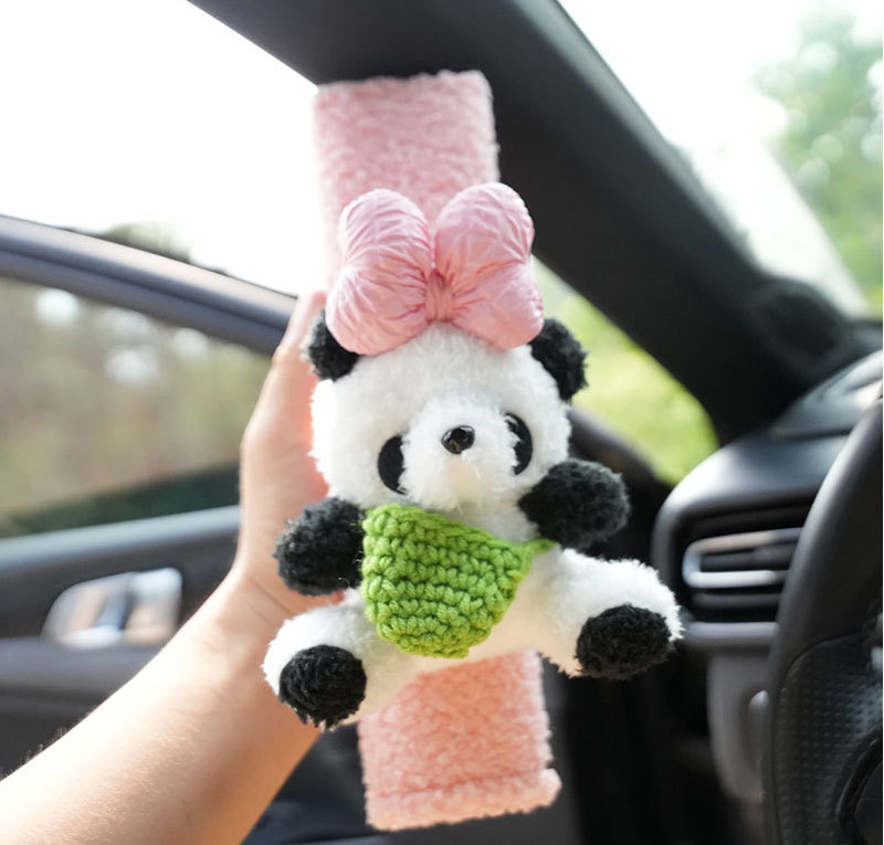 Giant Panda Car Safety Shoulder Cover Women's French High-end Simple Knot Car Accessories Safety Belt Anti-Le Cartoon Women