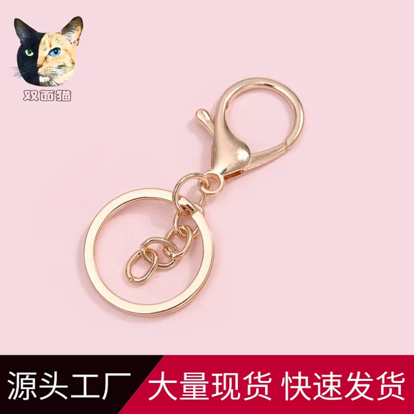 Plated Lobster Clasp with Three-Piece Set of Key Rings, Zinc Alloy Keychain Pendant DIY Jewelry Accessories