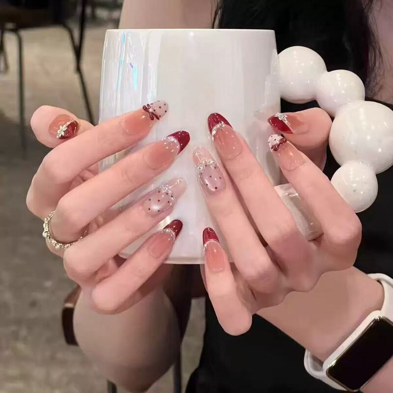 2026 New Style Wearable Nails New Year Red Nail Art Nail Pieces Finished Fake Nail Stickers Semi-Handmade Cat Eye Nail Stickers