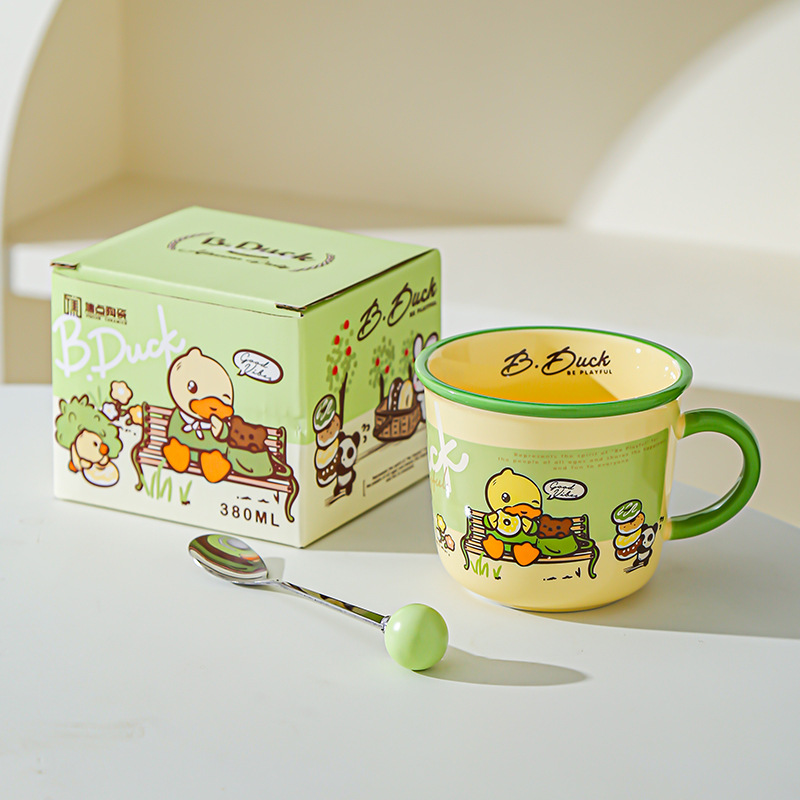Genuine B.DUCK Little Yellow Duck Taza de cerámica de marca compartida Taza de agua de dibujos animados de red roja Taza linda taza de leche de desayuno