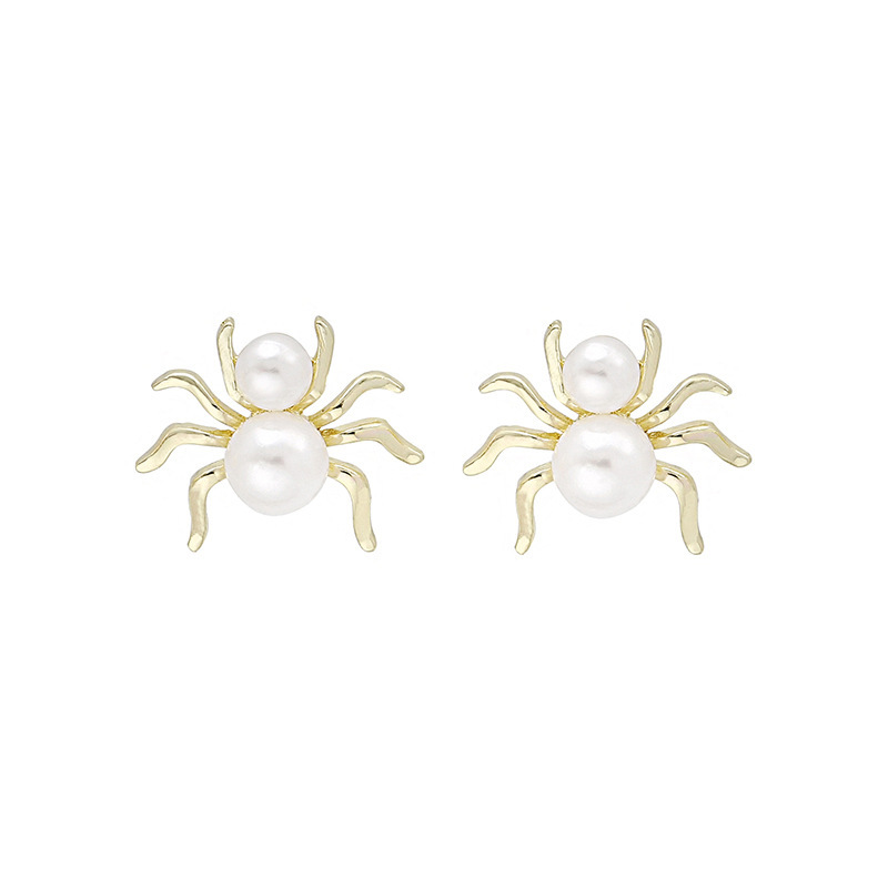 Silver Needle High-end Atmospheric Pearl Spider Earrings Personality Retro Creative Temperament Three-dimensional Design Ear Jewelry