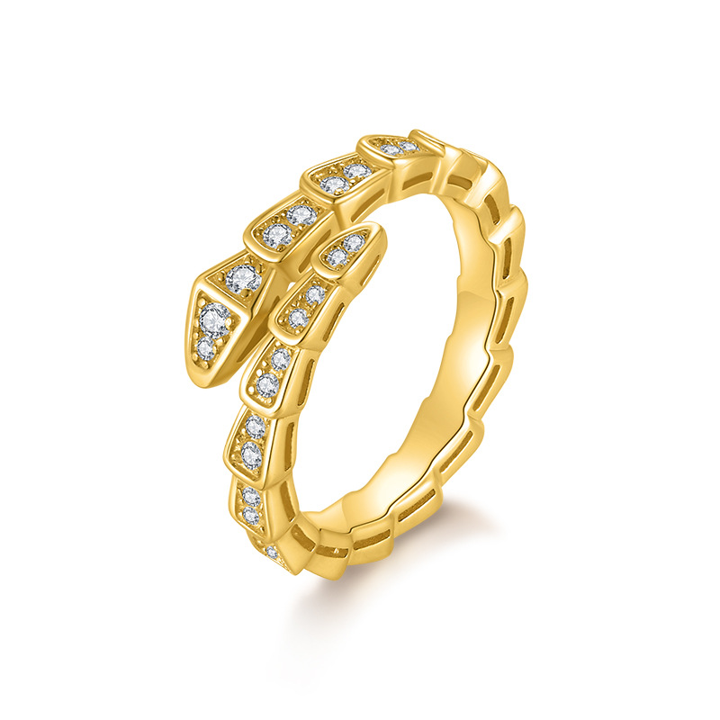925银镶莫桑蛇形满钻时尚戒指 跨境欧美轻奢潮流女戒厂家饰品批发