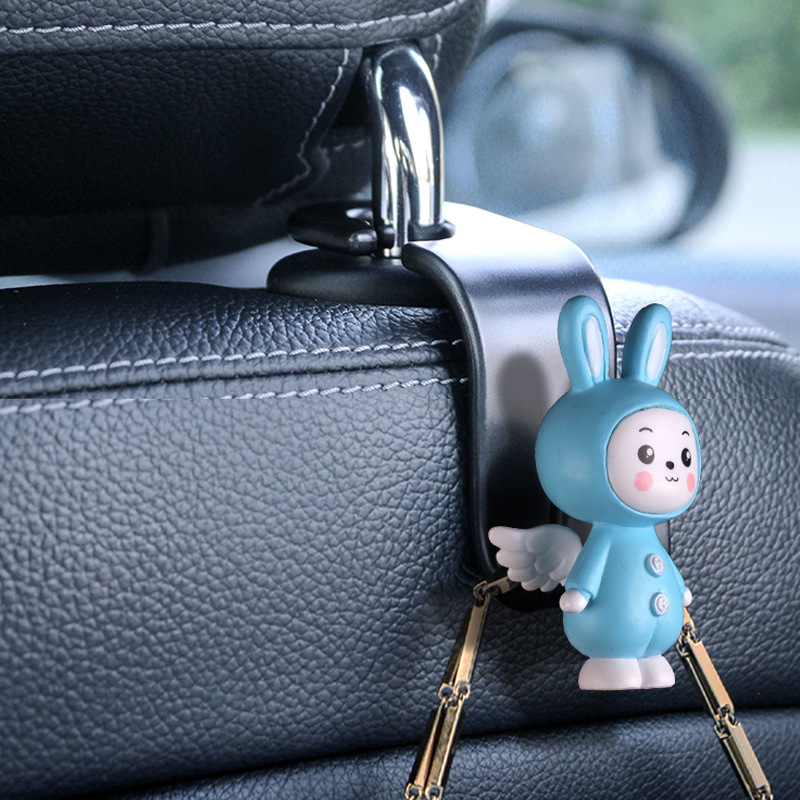 Gancho de asiento de conejito de dibujos animados en 3D Suministros de coche Gancho de respaldo de silla de coche creativo Accesorios interiores lindos para mujer