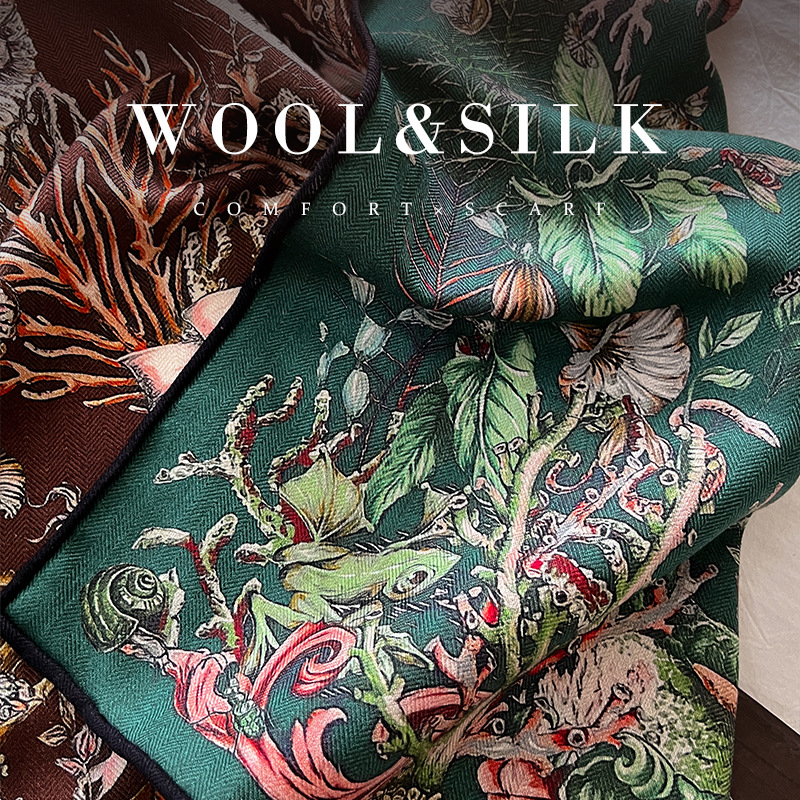 Fashion Versatile Women's Silk Scarf Autumn/Winter New Arrival Real Silk Wool Square Scarf Double-Sided Two-Tone Luxury Elegant Silk Wool Scarf - Thumbnail 3