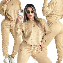 Y71576欧美女装跨境 批发 新款 潮流 休闲 压花 刺绣 套装 现货