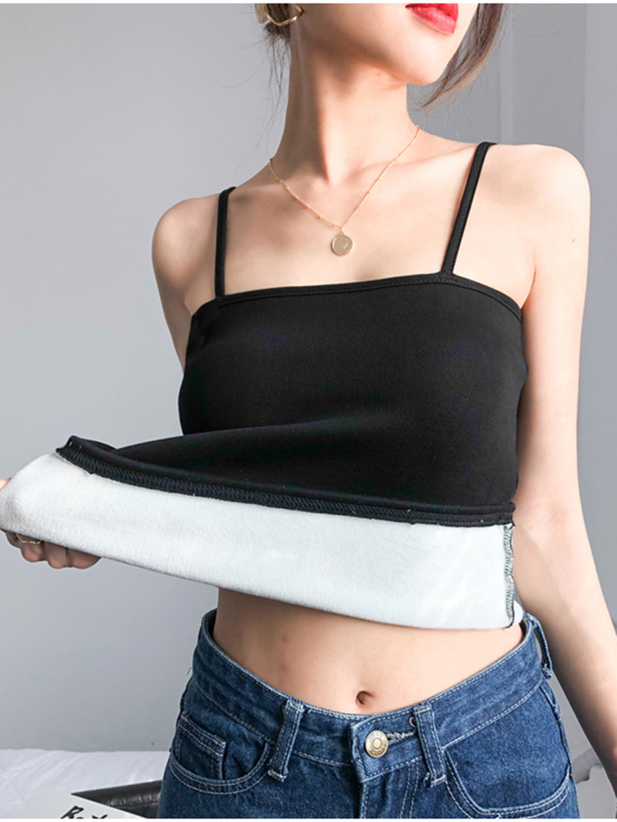 Adjusting Shoulder Strap Strapless Collar Winter fleece-lined Sling Women's Short Base Top Thickened Warm Vest Trendy