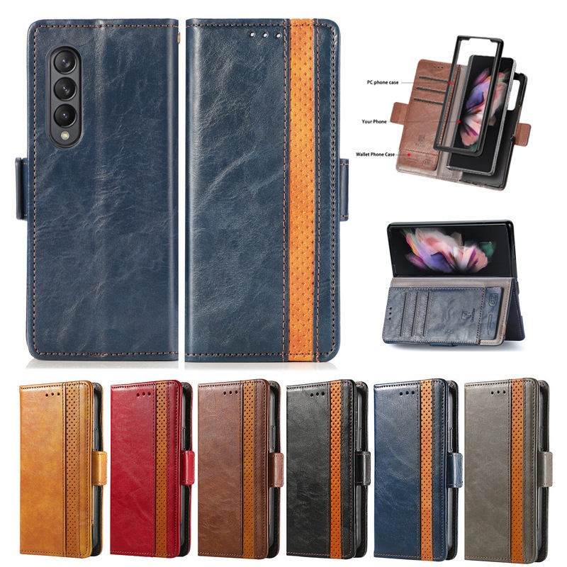 Cross-border Hot Sale for Samsung Z Fold3 Phone Case Folding Screen PU Flip Business A53 5G Phone Leather Case