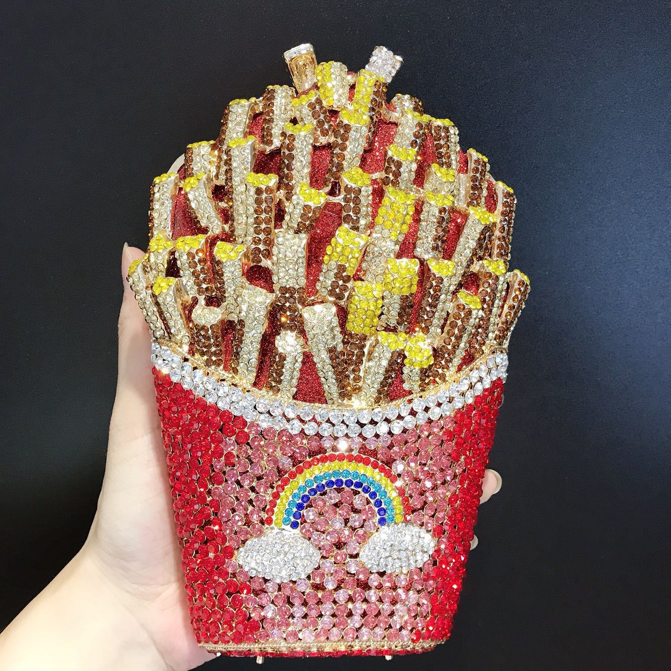 Fritas fritas rhinestone clutch papas fritas bolsas de cena con diamantes huecos bolsas de mano de diamantes
