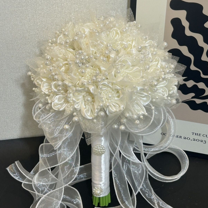 结婚手捧花高级重工diy珍珠成品新娘手捧花胸花套餐新款婚礼婚庆|undefined