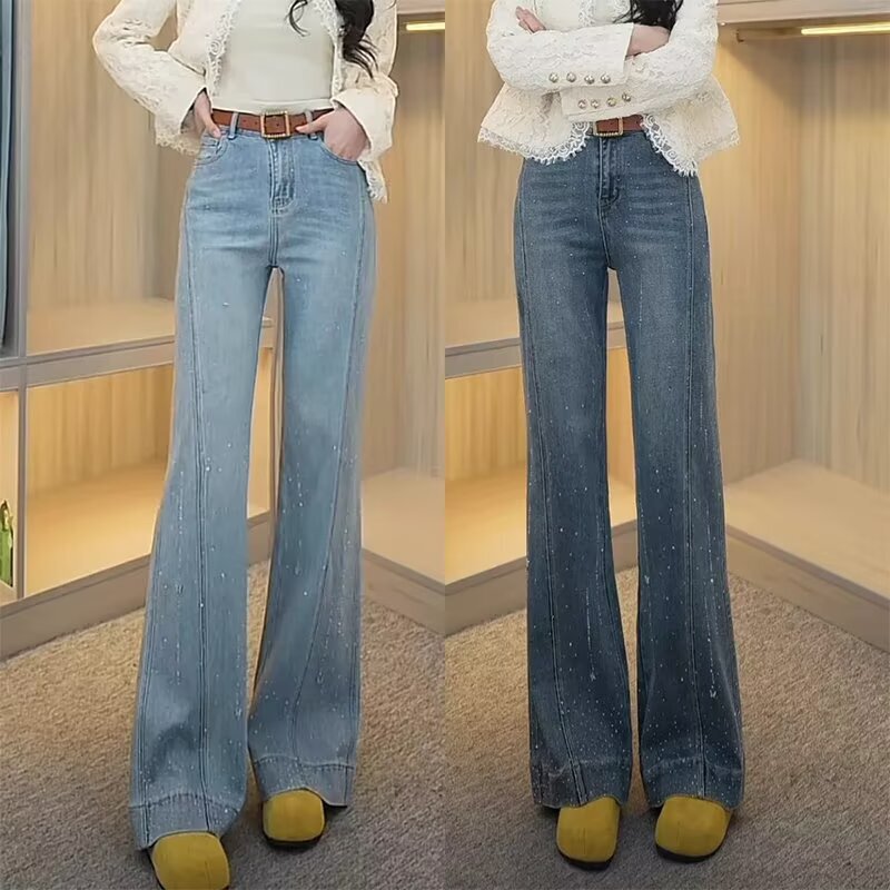 Cross-Border Trade Popular Hot Diamond Butterfly Bootcut Jeans for Women Spring and Autumn 2025 New Elastic High Waist Slimming
