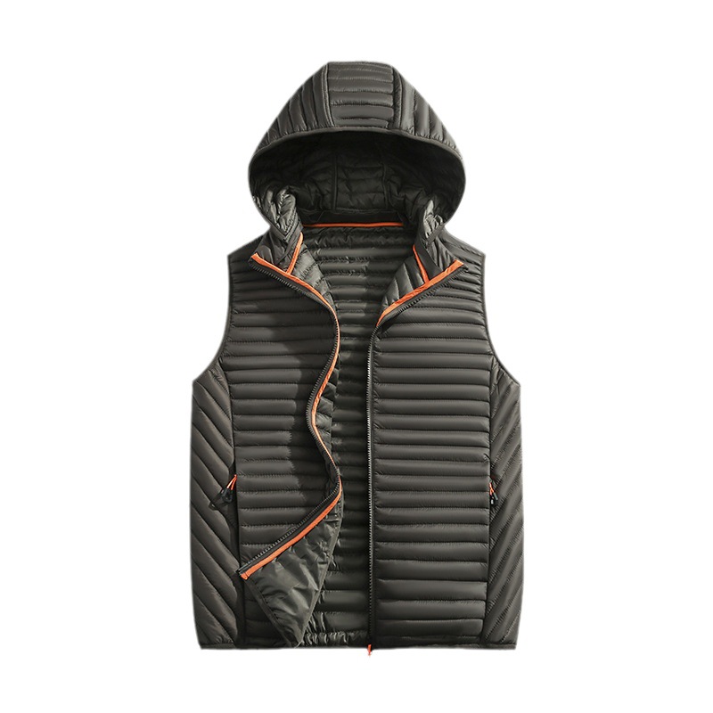 Transfronterizo ligero hombre chaleco de algodón otoño invierno nuevo chaleco con capuchón caliente chaleco de caballo de color sólido gran abrazadera chaqueta al por mayor