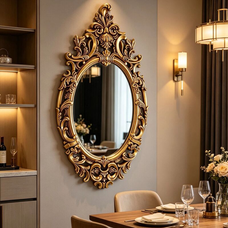 European-style vintage oval bathroom mirror, vanity mirror, oil painting frame, decorative mirror frame, carved waterproof bathroom mirror European-style vintage oval bathroom mirror, vanity mirror, oil painting frame, decorative mirror frame, carved waterproof bathroom mirror