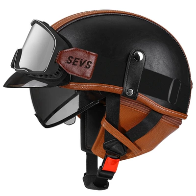 car helmet Japanese scoop helmet, Motosiklet kaskı (dəbilqə) - brown-and-black-tea-mirror-large-frame-silver-mirror-m
