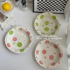 好看的盤子ins風陶瓷釉下彩家用菜盤飯盤早餐盤波點水果甜品盤子