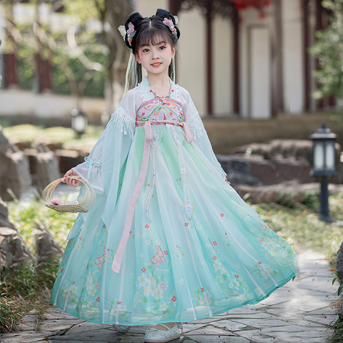 Girls blue fairy hanfu children ancient folk costume fancy Ru skirt outfit ancientry Chinese wind princess cosplay skirts kimono dress for kids