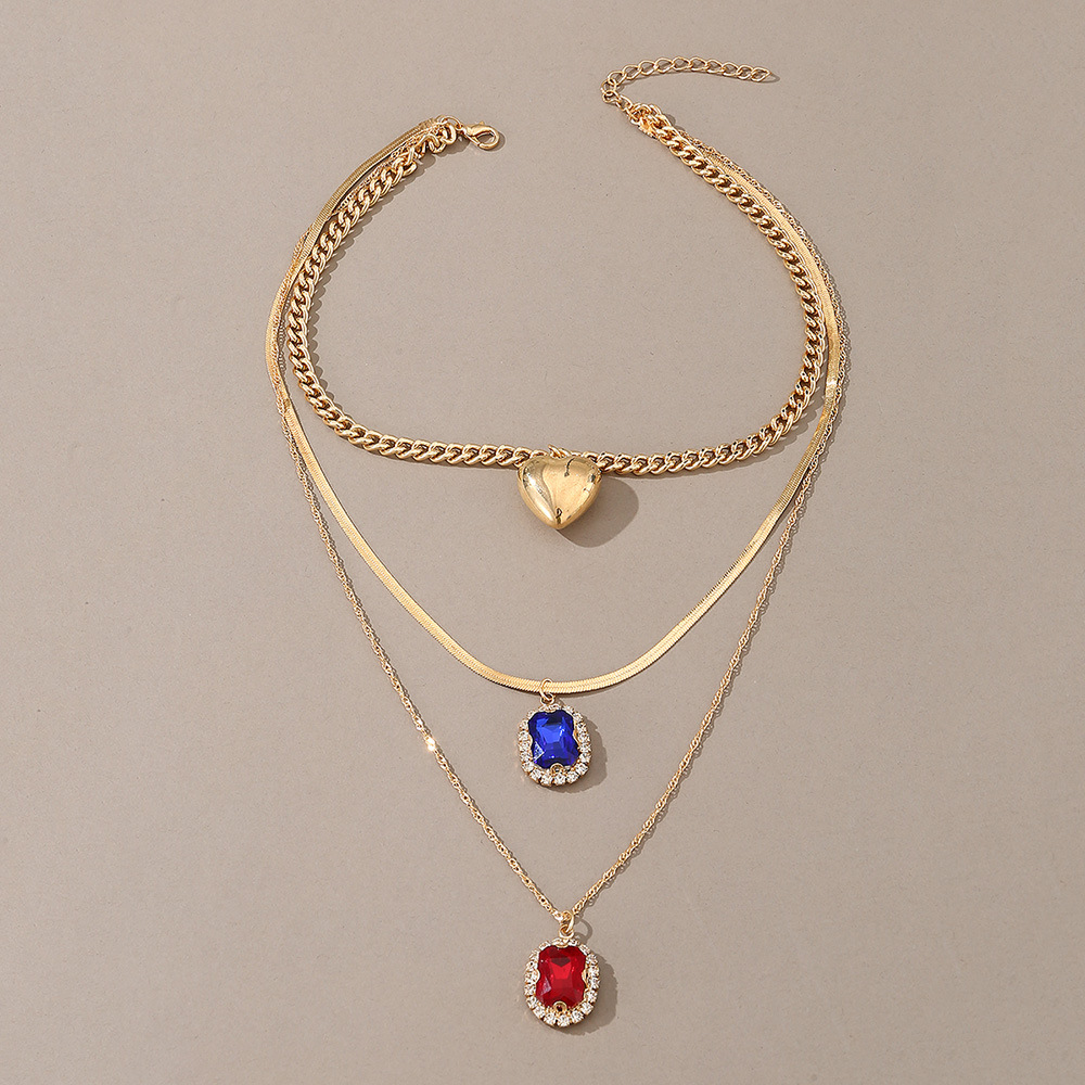 Designer Style French Light Luxury Advanced Design Sense Red Sapphire Neckchain Set_voghion.com