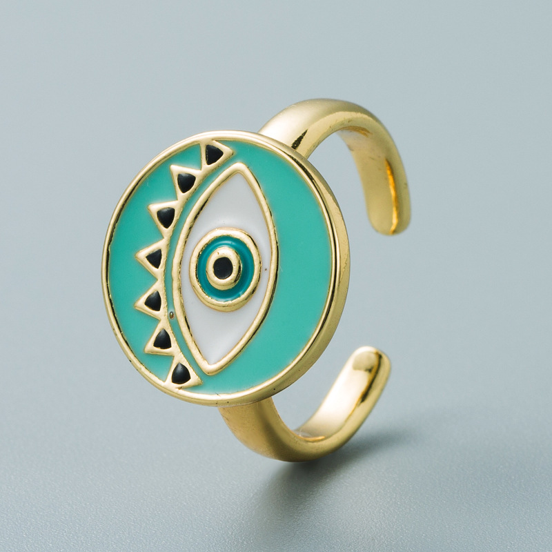 Devil's Eye Series Simple Round Color Dripping Eye Ring Hip-hop Open Ring display picture 4