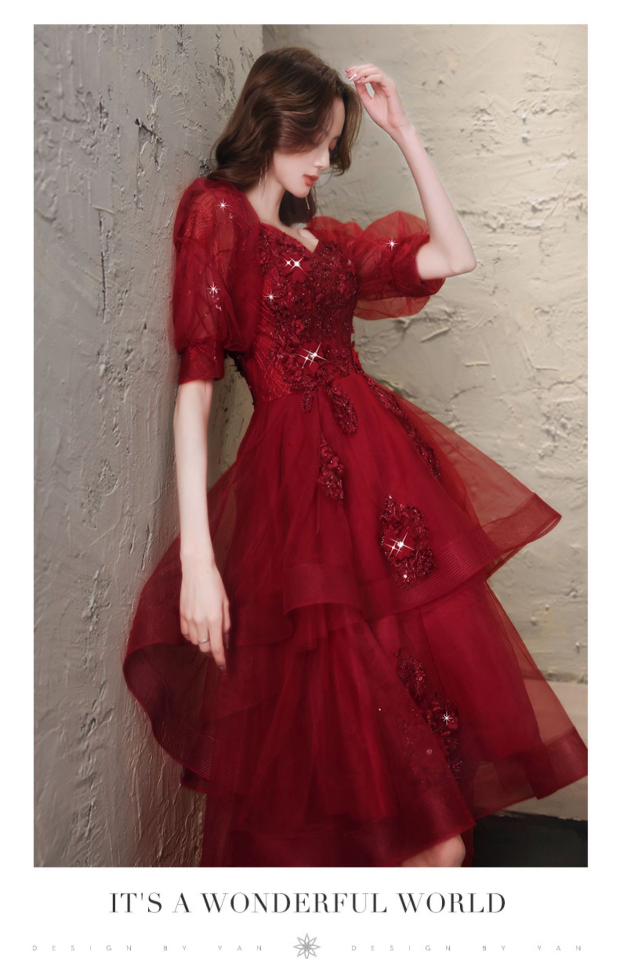 Elegant Red Wedding Engagement Gown Short Front Long Back Dress_voghion.com