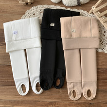 冬季白色儿童打底裤秋冬款加绒光腿神器打底袜纯色光板女童踩脚裤