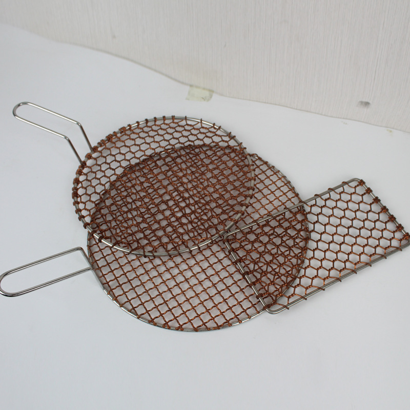 Barbacoa de estilo coreano rejilla de alambre de cobre grueso barbacoa tejida a mano malla de cobre cuadrado grande malla de barbacoa a cuadros