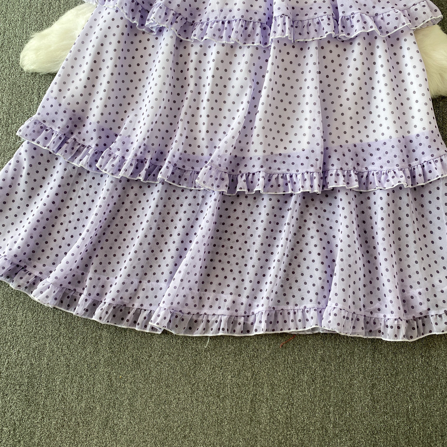 Women's French Sweet Color Block Bow V Neck Long Sleeve Dress Summer Polka Dot Ruffle Hem Elegant Long Skirt_ecoleips.com