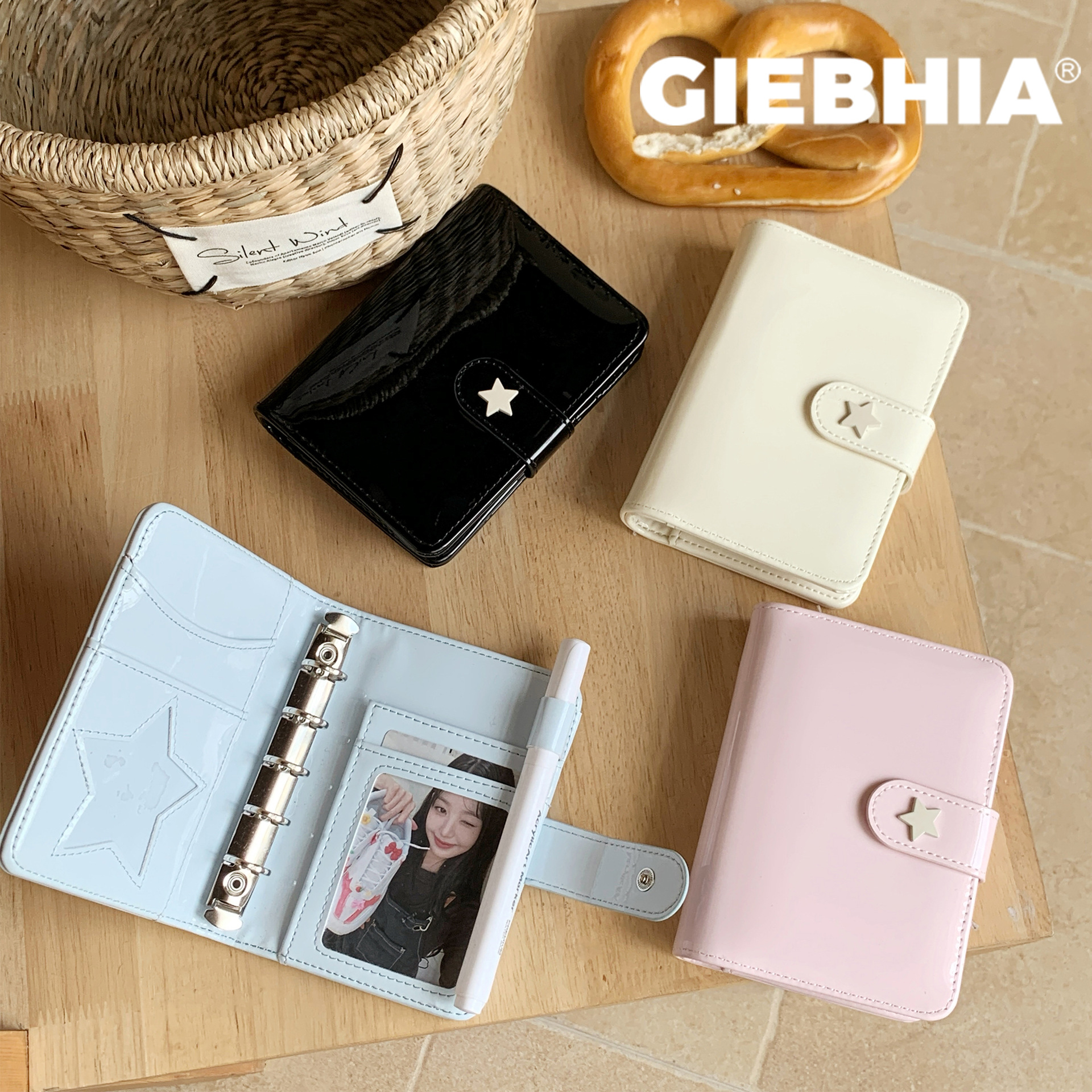 Korean-Style Cream-Colored Planner Notebook with a Girly Vibe, Glossy Leather M5 Loose-Leaf Notebook, Mini Cute Notepad