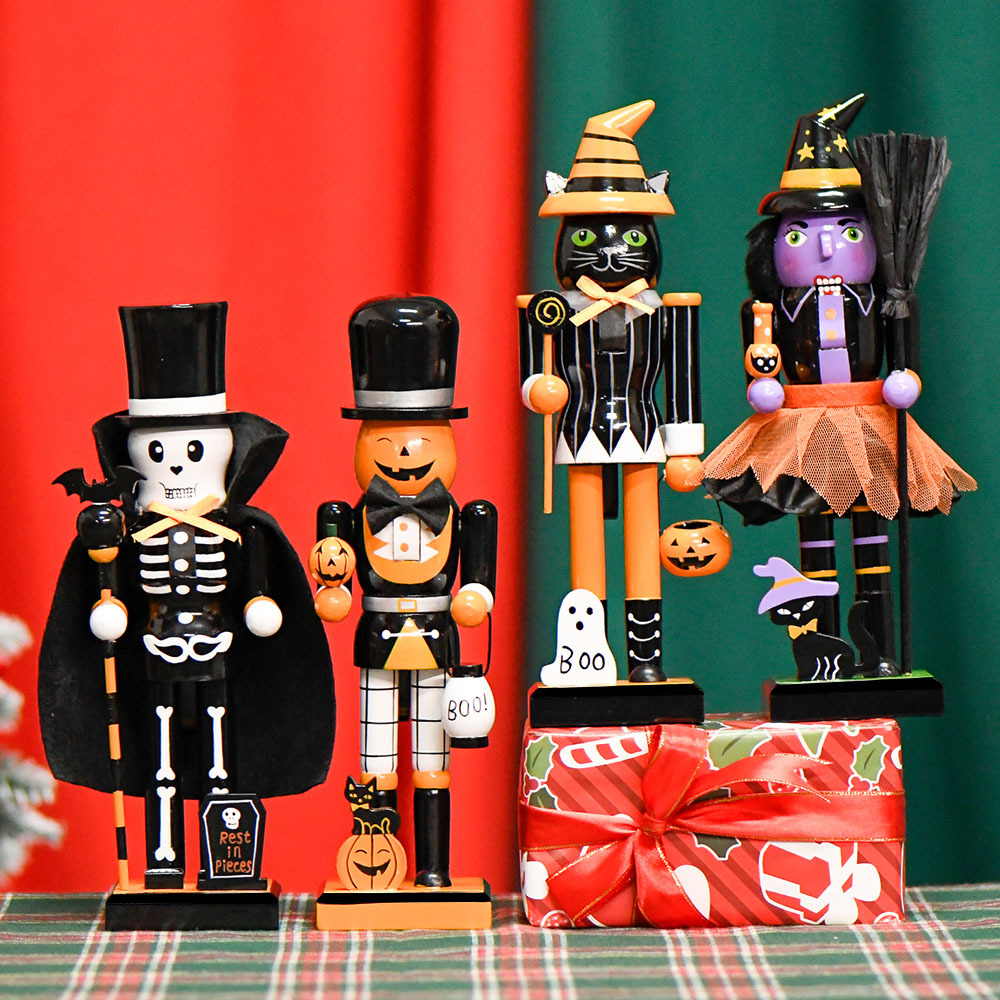 Nuevos productos 25cm Halloween muñecas cascanueces hombre calavera bruja transfronteriza horrores atmósfera al por mayor